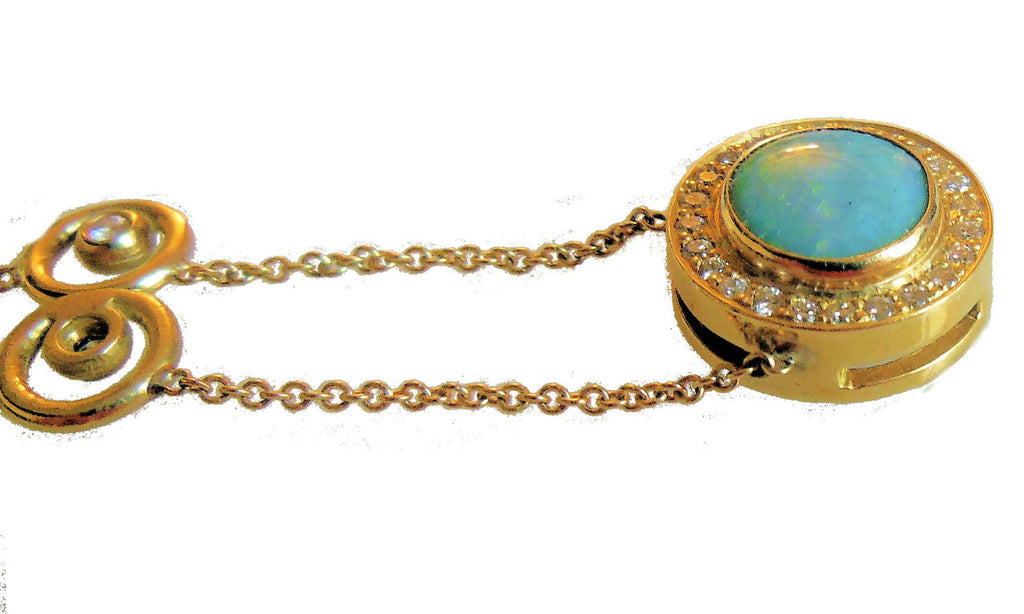 Australian Opal on Karma Chain, 18K Gold & Diamonds: Wear a Rainbow