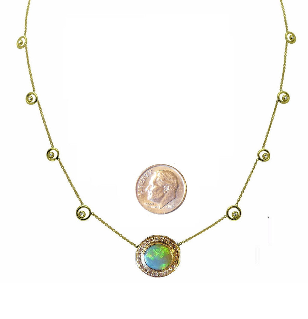 Australian Opal on Karma Chain, 18K Gold & Diamonds: Wear a Rainbow