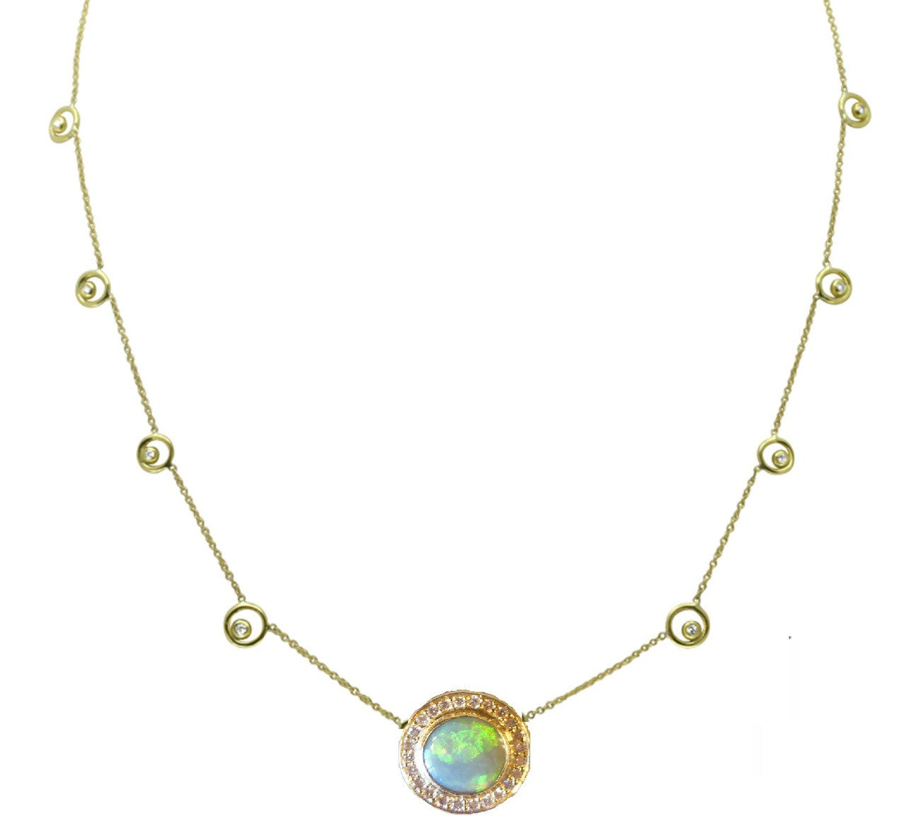 Australian Opal on Karma Chain, 18K Gold & Diamonds: Wear a Rainbow