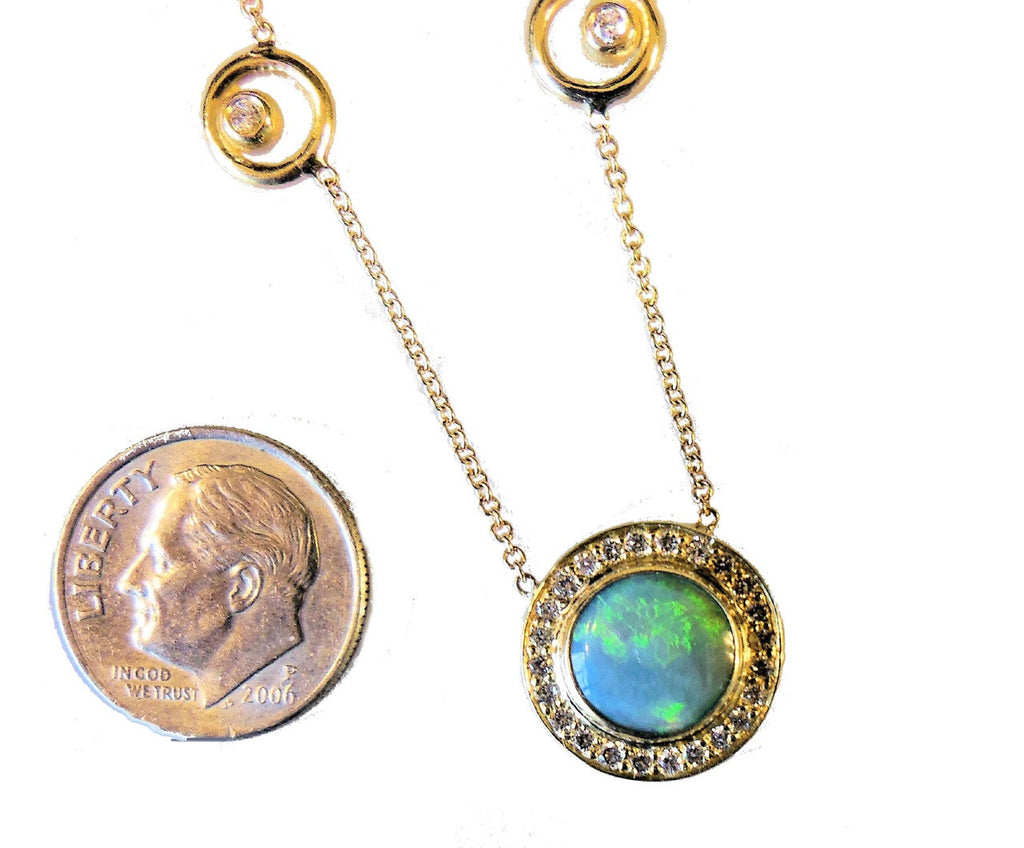 Australian Opal on Karma Chain, 18K Gold & Diamonds: Wear a Rainbow