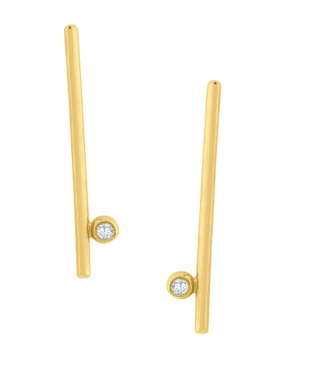 Dot & Line- 18K gold earrings with one diamond dot, and inspirational messages