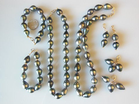 Tahitian Baroque Pearl Mega Set: Interchangeable Necklace/Bracelet, Earrings/Pendant