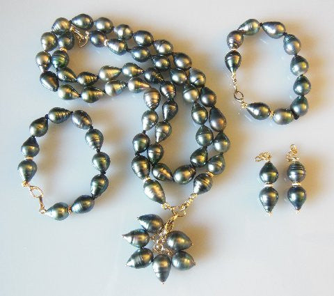 Tahitian Baroque Pearl Mega Set: Interchangeable Necklace/Bracelet, Earrings/Pendant