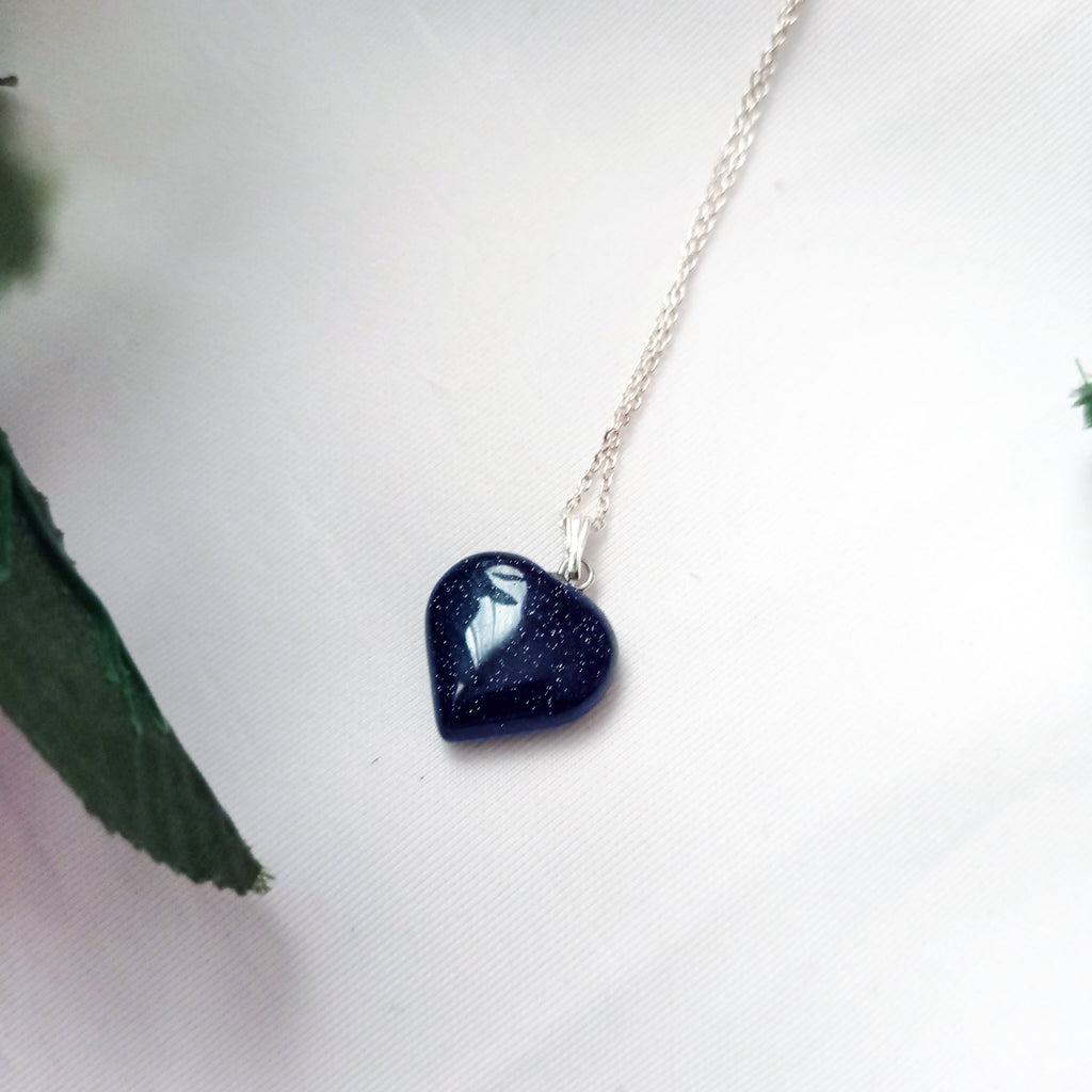 Blue Goldstone Sterling Silver Necklace, Heart Pendant Necklace, Gemstone Necklace, Sterling Silver Necklace | by nlanlaVictory