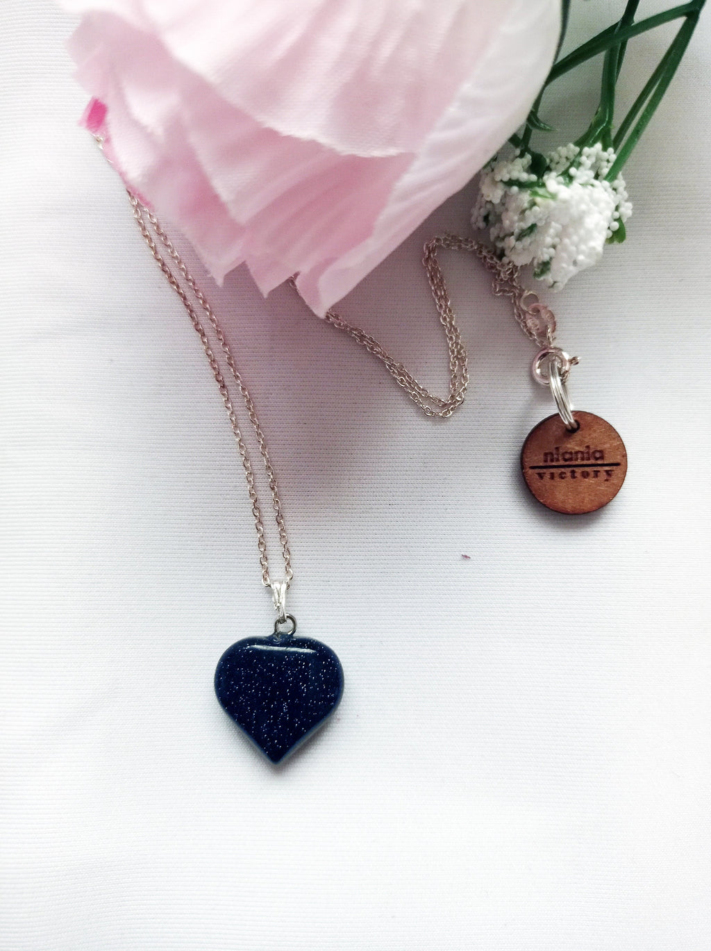 Blue Goldstone Sterling Silver Necklace, Heart Pendant Necklace, Gemstone Necklace, Sterling Silver Necklace | by nlanlaVictory