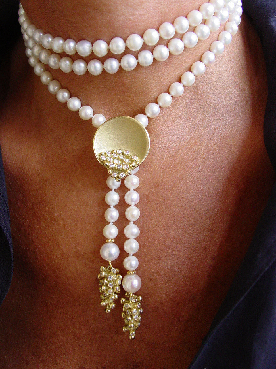 Bowl of Diamonds Necklace or pearl enhancer-large-14K gold