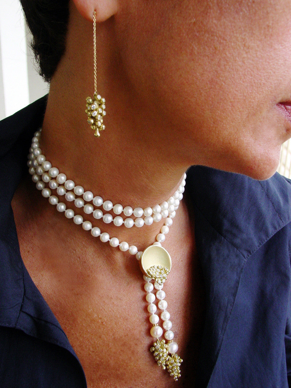 Bowl of Diamonds Necklace or pearl enhancer-large-14K gold