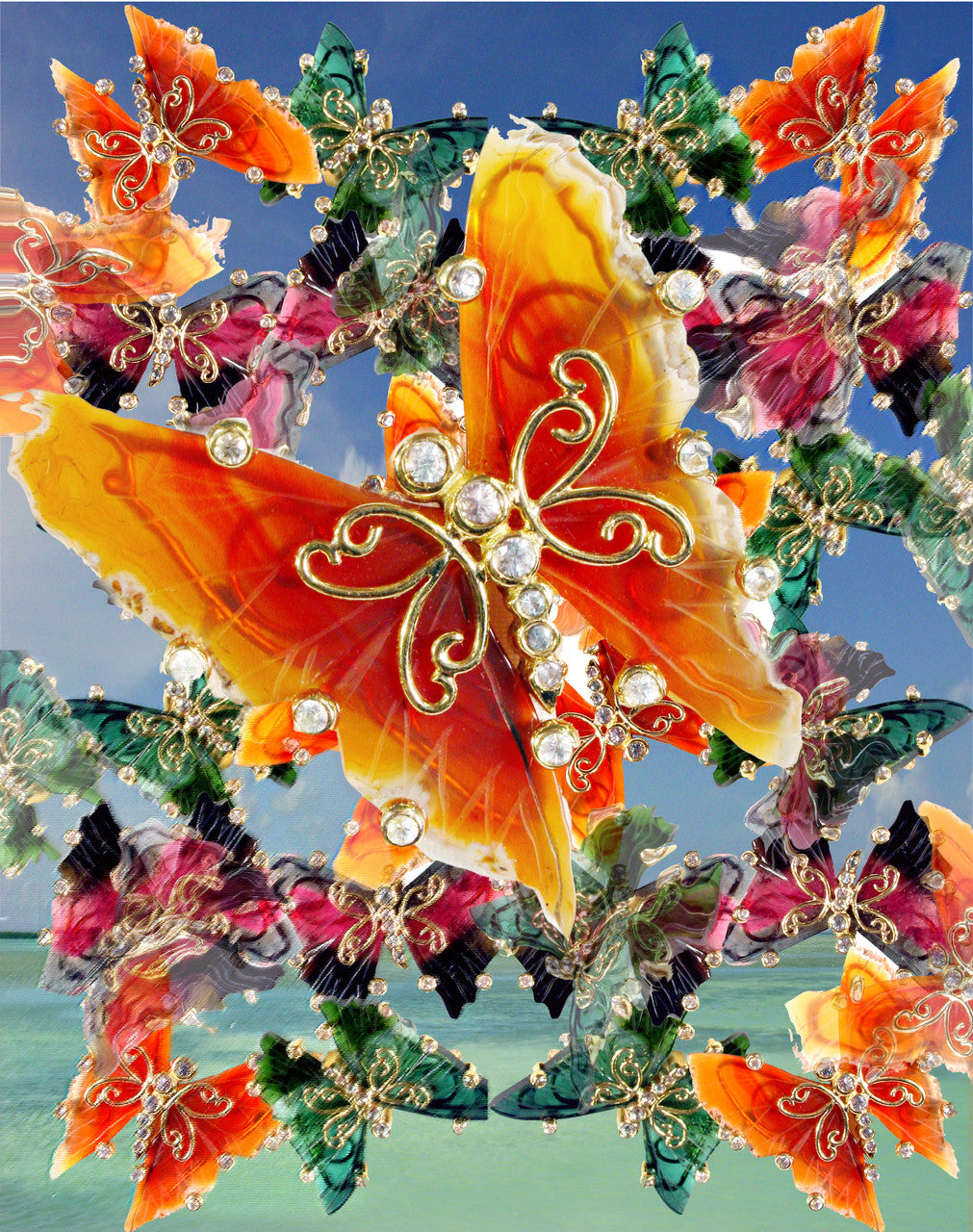 Handmade Butterfly Pin: Watermelon Tourmaline, Diamonds, 18K Gold