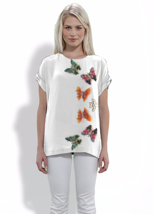 Handmade Butterfly Pin: Watermelon Tourmaline, Diamonds, 18K Gold