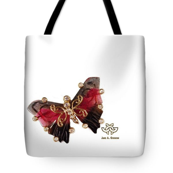 Handmade Butterfly Pin: Watermelon Tourmaline, Diamonds, 18K Gold