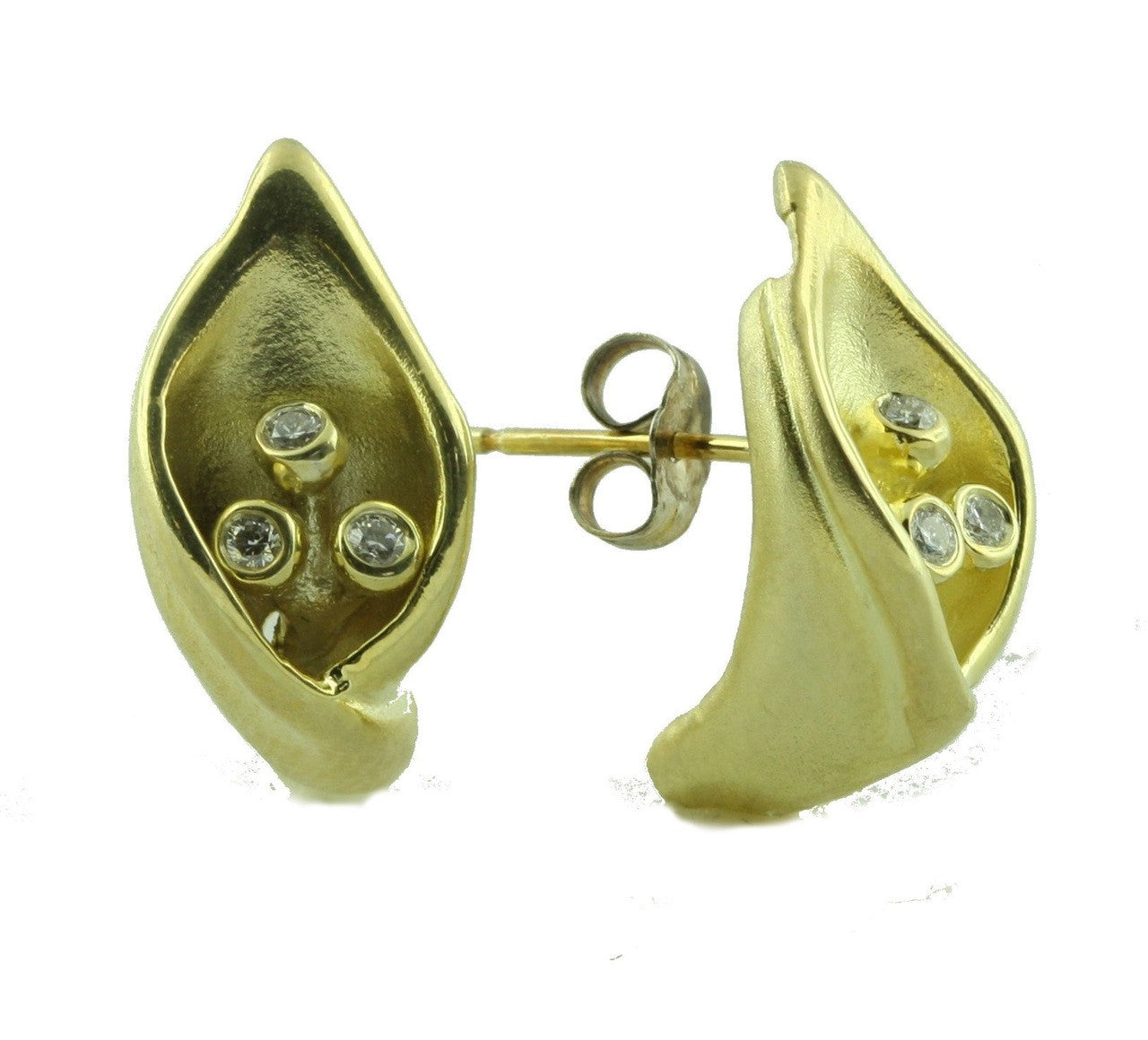 Calla Lily Earrings- 14K Gold with Diamond Centers