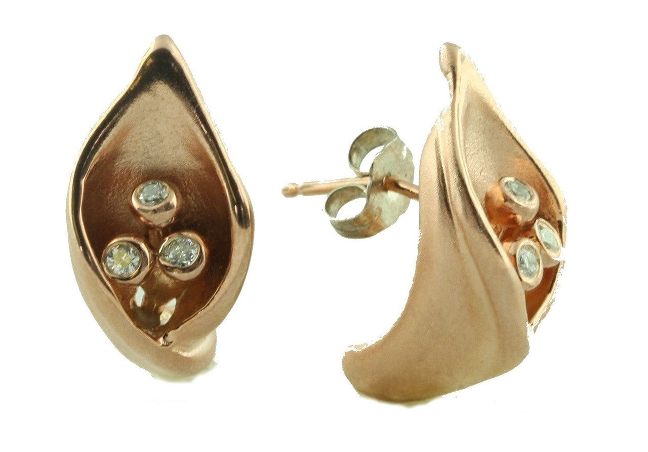 Calla Lily Earrings- 14K Gold with Diamond Centers