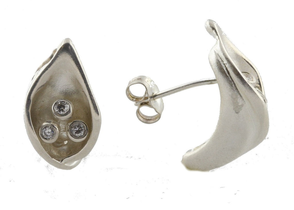 Calla Lily Earrings- 14K Gold with Diamond Centers