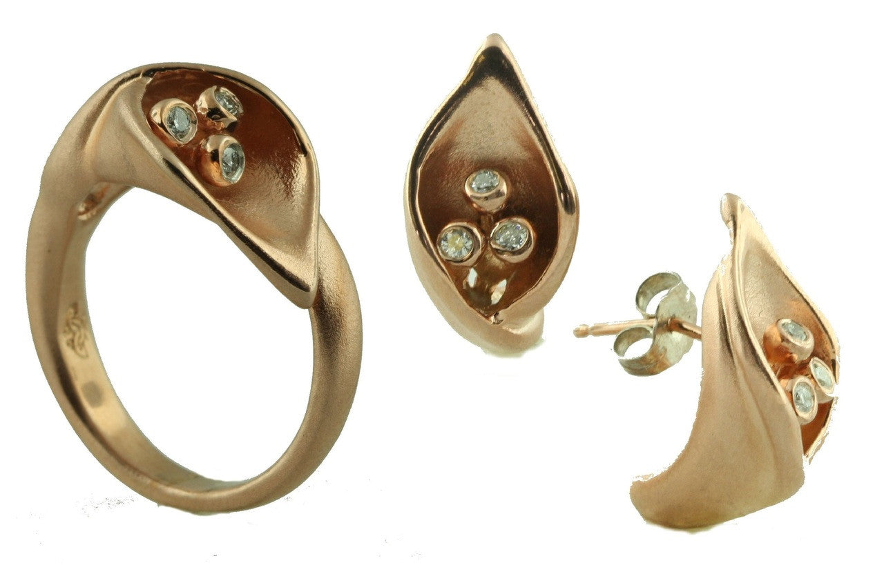 Calla Lily Earrings- 14K Gold with Diamond Centers