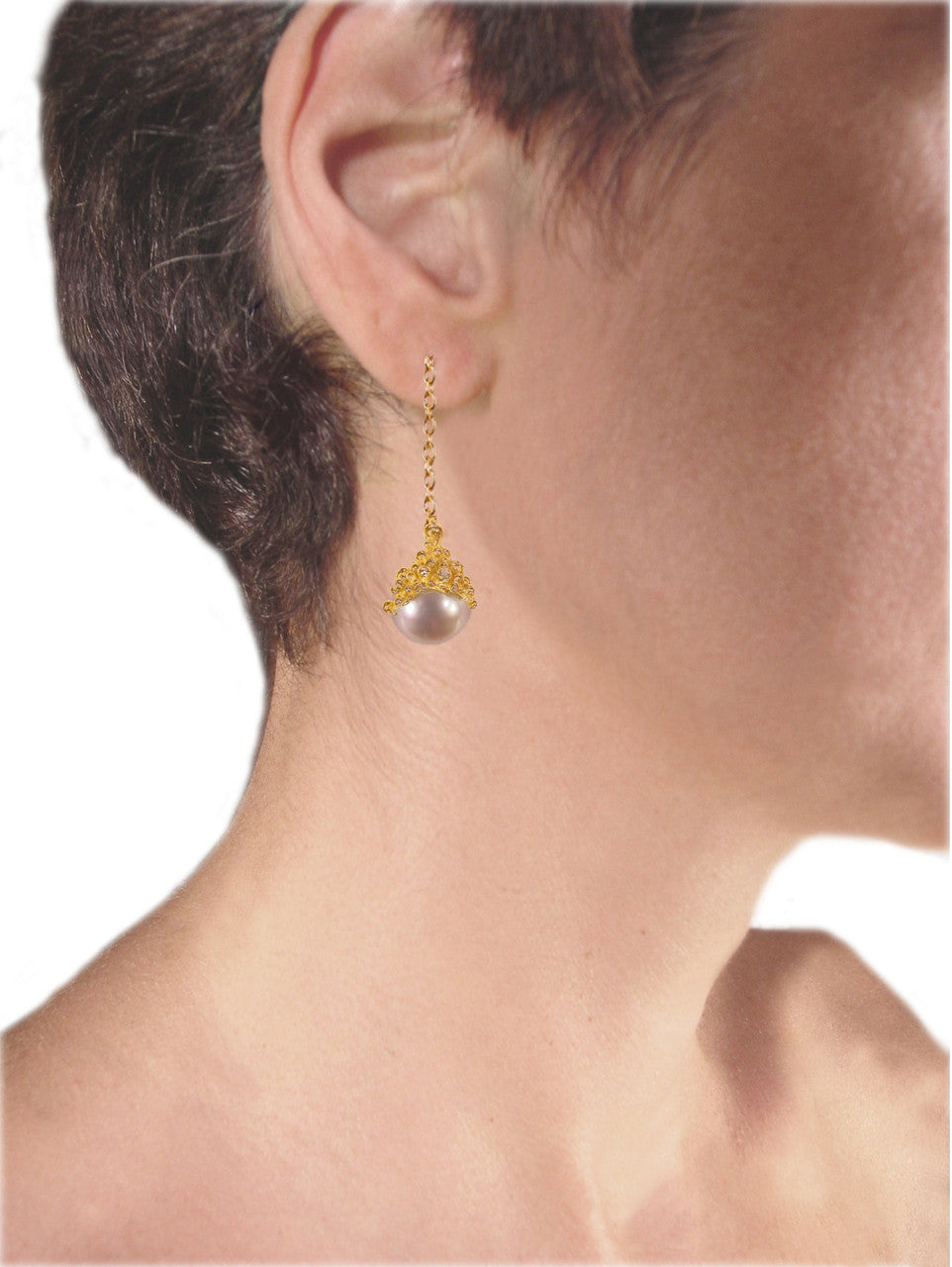 Dot Cap Pearl Drop Earrings- 18K Gold