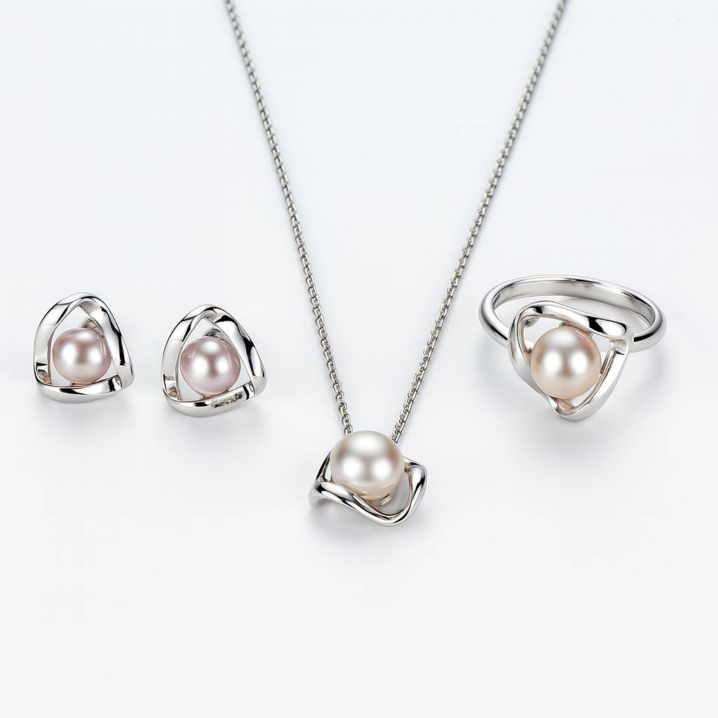 Freshwater Purple Button Shaped Pearl Ridgewood Jewellery Set 6-8 mm AAAA-0