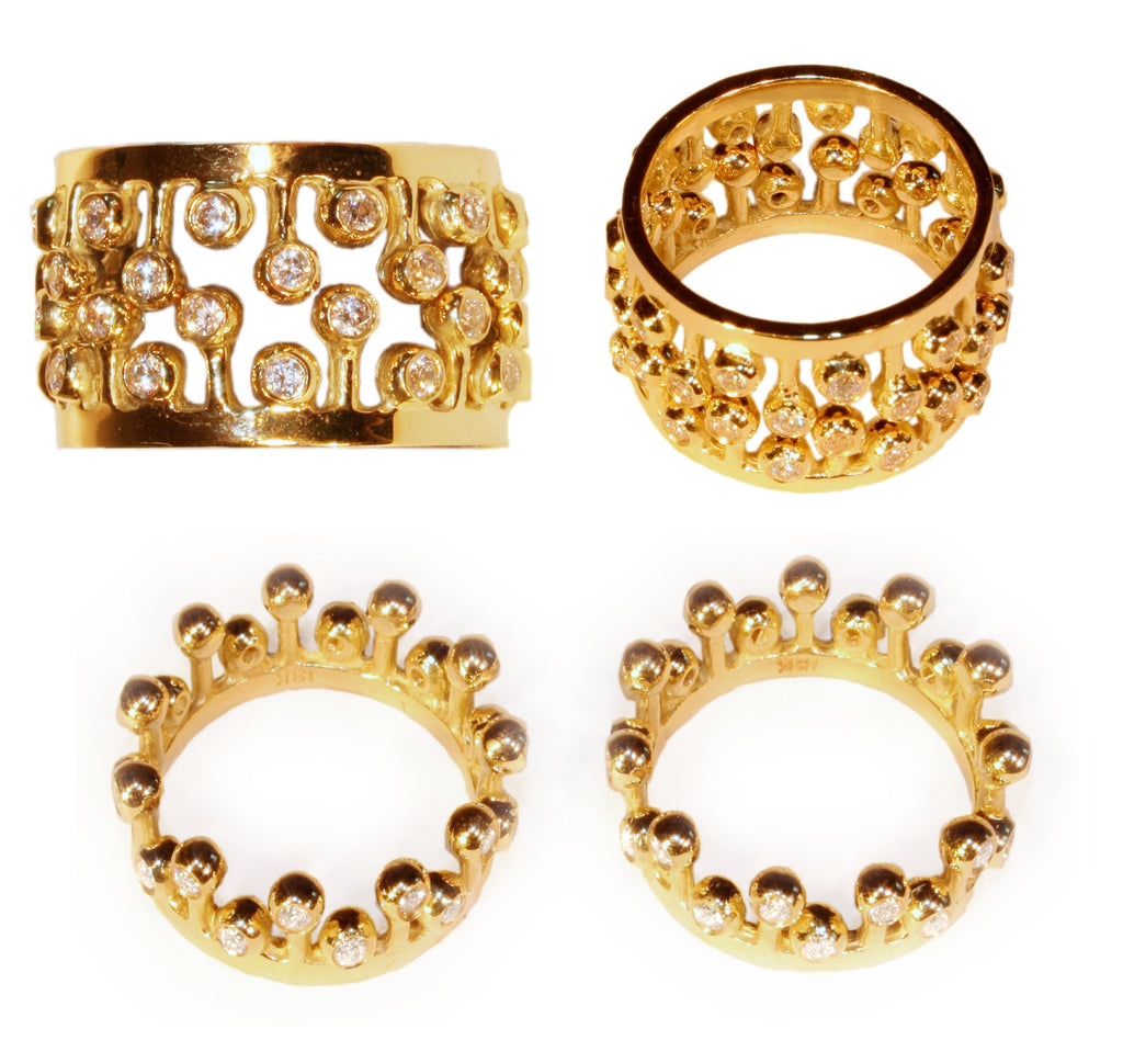 Crown Ring: Fullest Diamond Double Stack Set of Two: 14K Gold