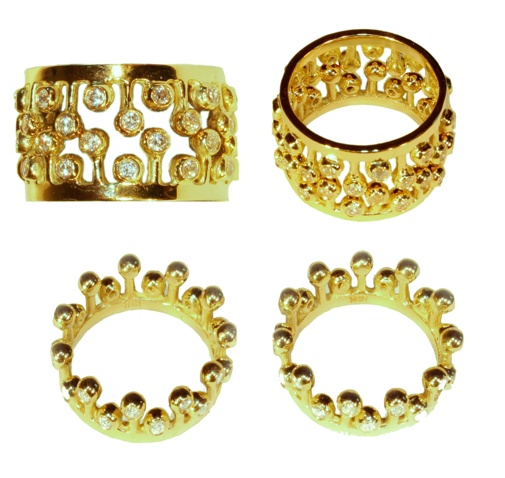 Crown Ring: Fullest Diamond Double Stack Set of Two: 14K Gold