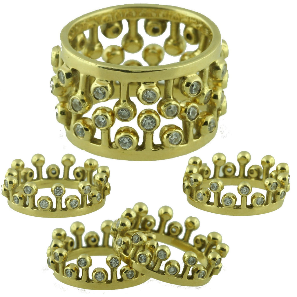 Crown Ring: Fullest Diamond Double Stack Set of Two: 14K Gold