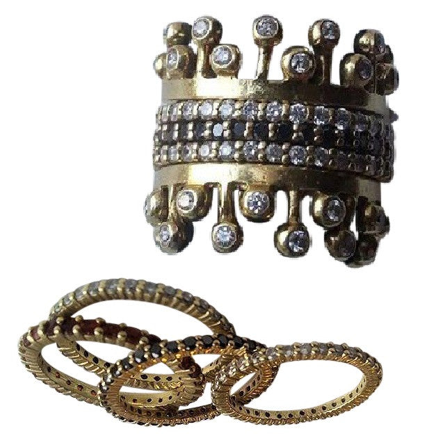 Crown Ring: Fullest Diamond Double Stack Set of Two: 14K Gold