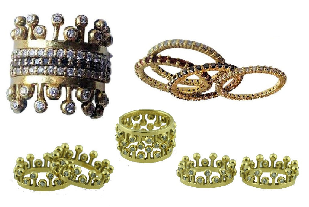 Crown Ring: Fullest Diamond Double Stack Set of Two: 14K Gold