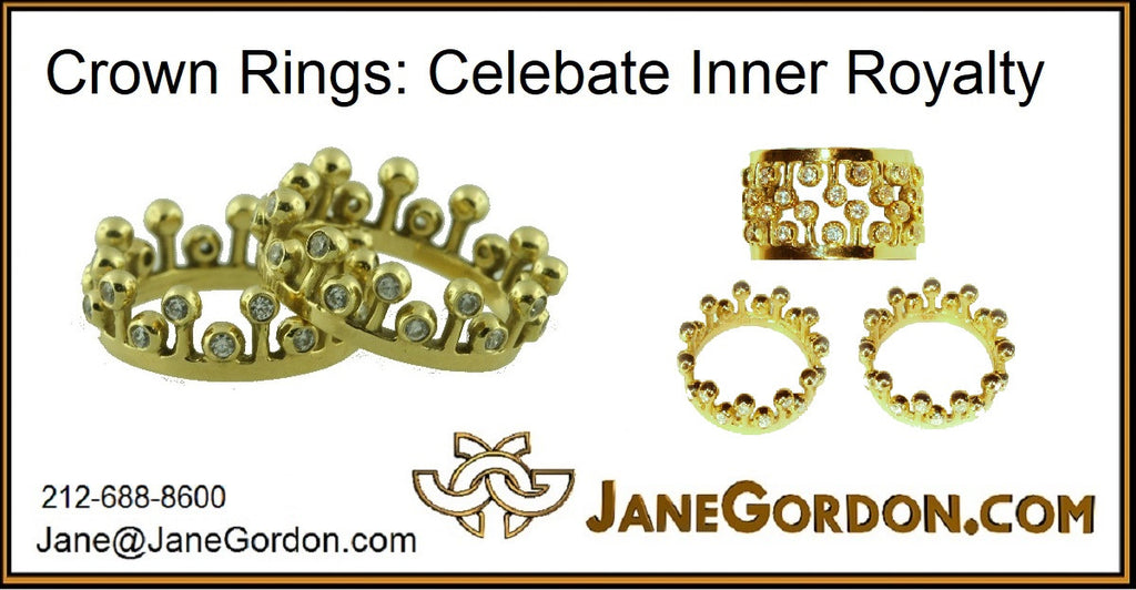 Crown Ring: Fullest Diamond Double Stack Set of Two: 14K Gold