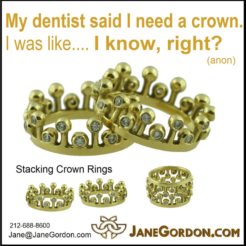 Crown Ring: Fullest Diamond Double Stack Set of Two: 14K Gold