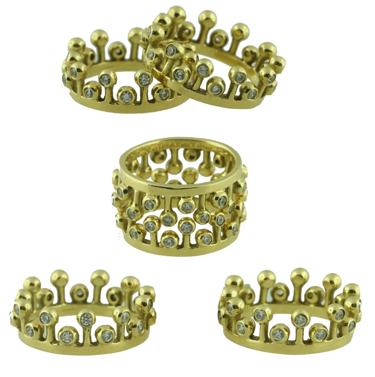 Crown Ring: Fullest Diamond Double Stack Set of Two: 14K Gold