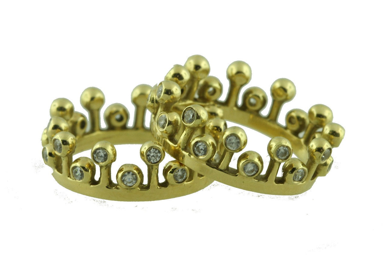 Crown Ring: Fullest Diamond Double Stack Set of Two: 14K Gold