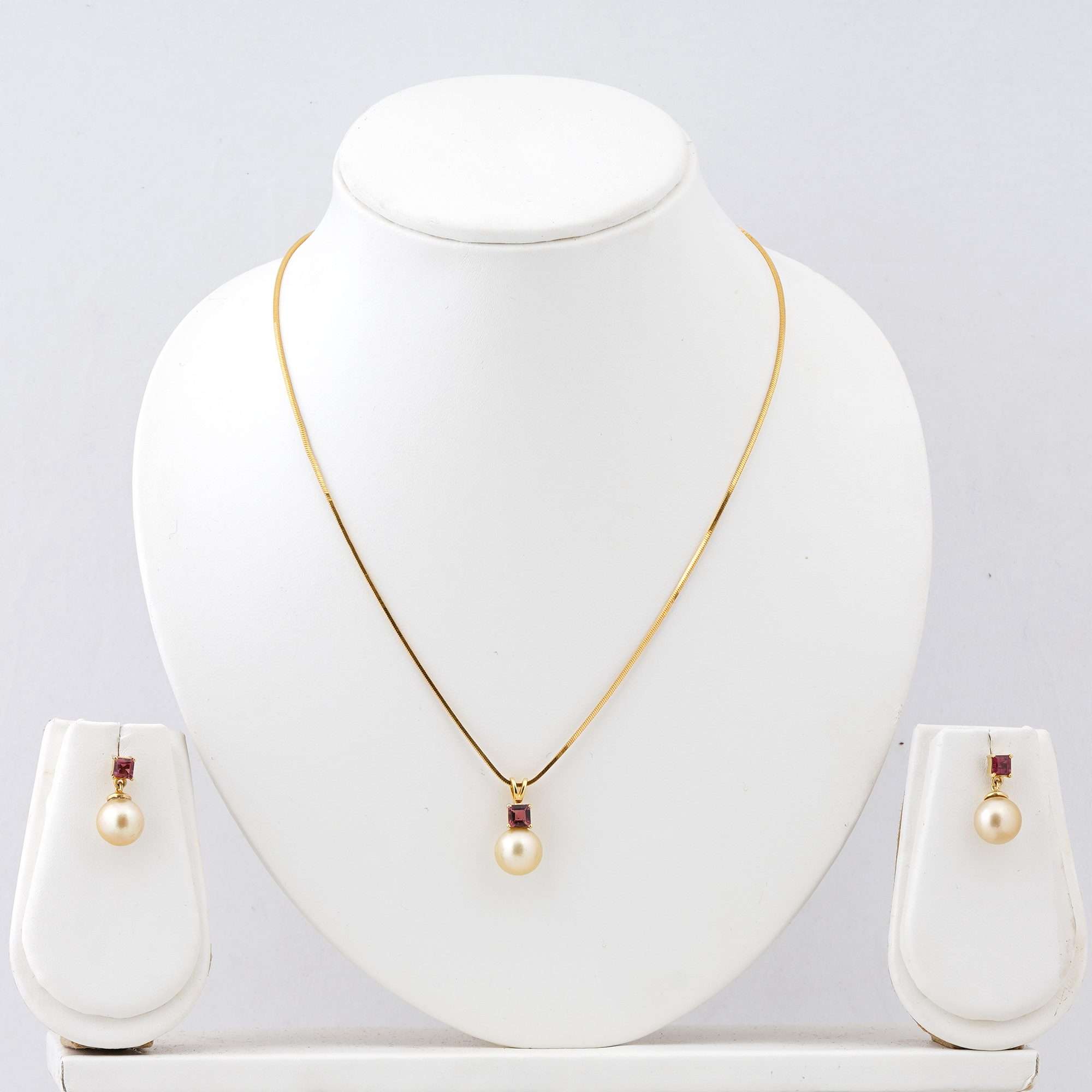 Golden South Sea pearl drop earrings with pink tourmaline