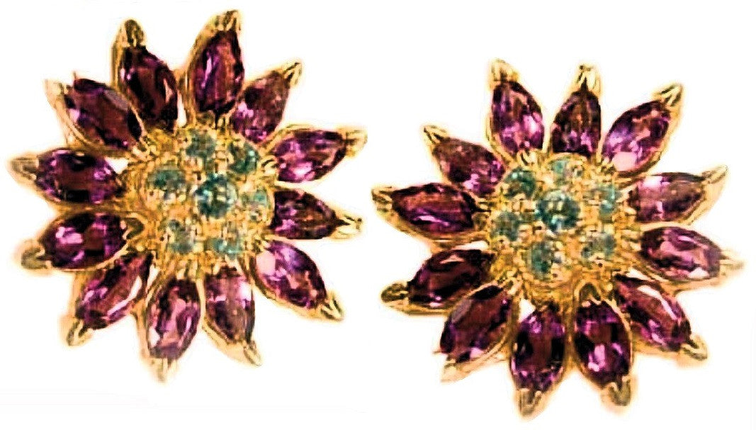 Gemstone Daisy earrings, Inter-changeable Stone Centers, 18K Gold & Semi-precious. Any gem available.