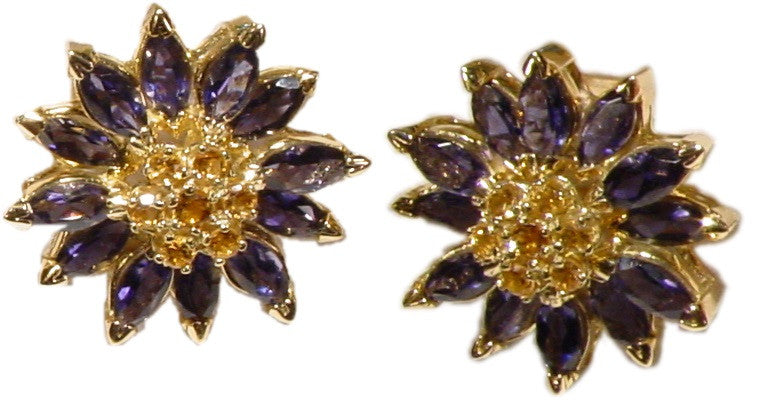 Gemstone Daisy earrings, Inter-changeable Stone Centers, 18K Gold & Semi-precious. Any gem available.