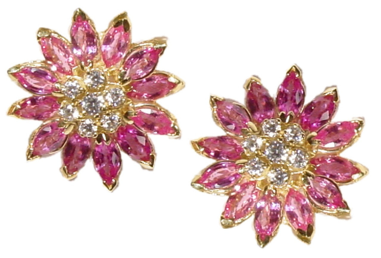 Sapphire Daisy Earrings: Pink, Yellow, Orange or White Sapphires in 18K Gold. Blue Sapphires Priced Separately.