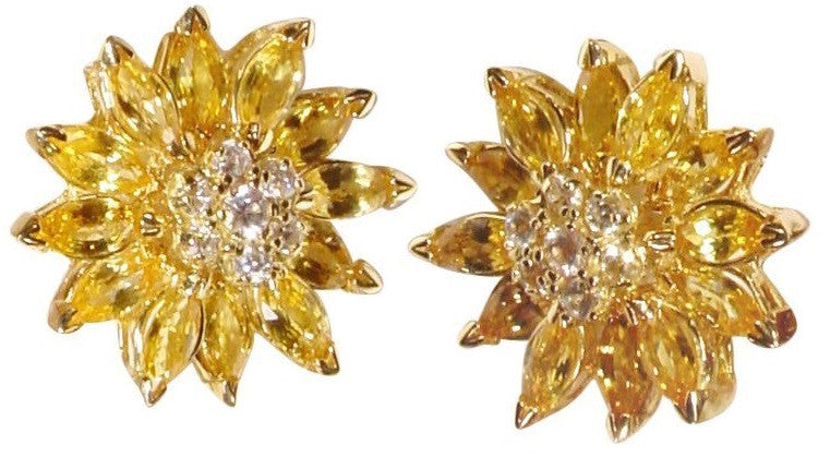 Sapphire Daisy Earrings: Pink, Yellow, Orange or White Sapphires in 18K Gold. Blue Sapphires Priced Separately.