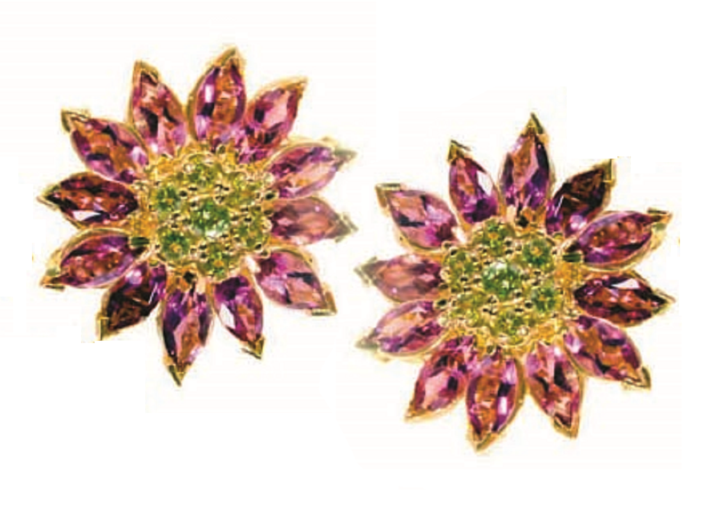 Gemstone Daisy earrings, Inter-changeable Stone Centers, 18K Gold & Semi-precious. Any gem available.