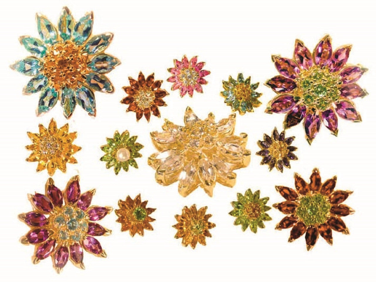 Gemstone Daisy earrings, Inter-changeable Stone Centers, 18K Gold & Semi-precious. Any gem available.