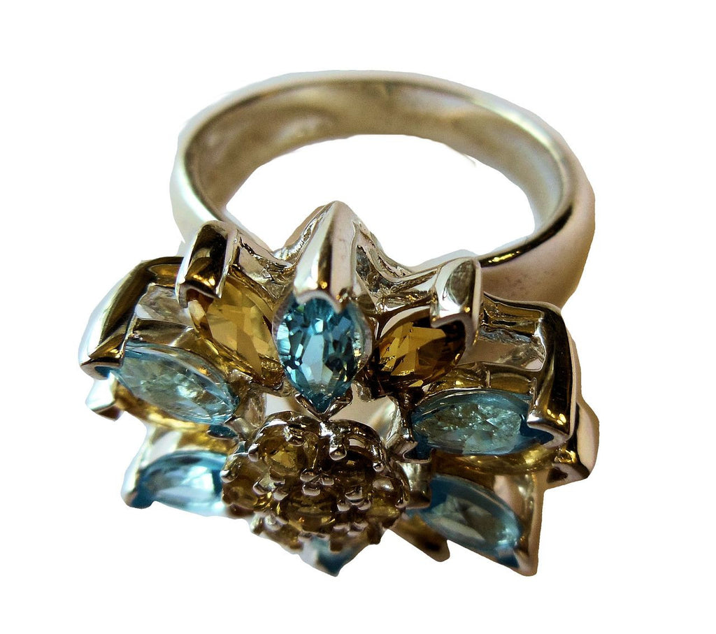 Colorful Daisy Ring-18K Gold with Semi-Precious Gemstones (Precious Gems Also Available)
