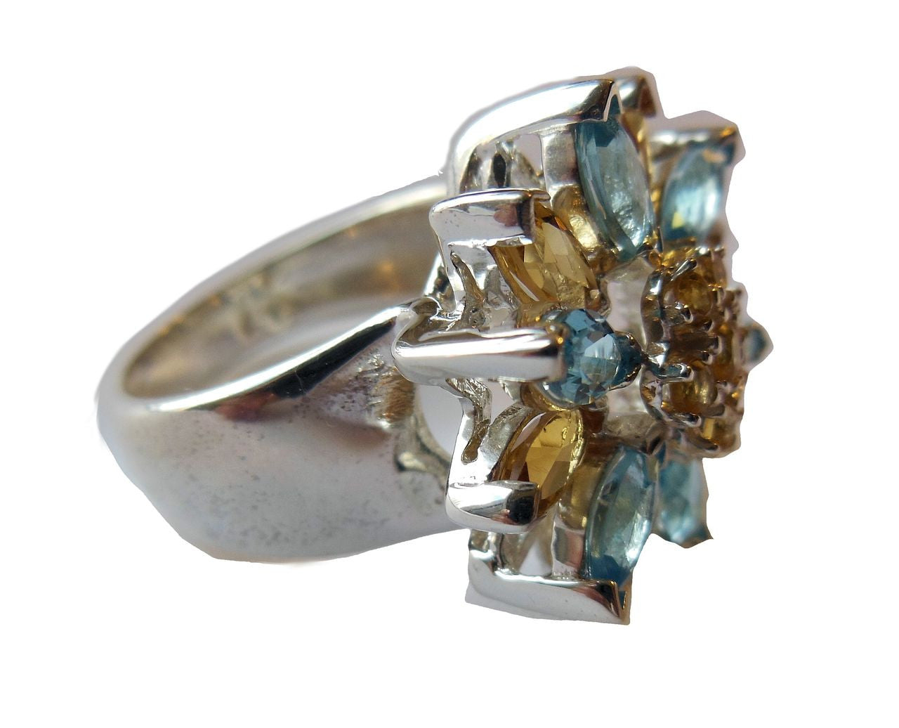 Colorful Daisy Ring-18K Gold with Semi-Precious Gemstones (Precious Gems Also Available)