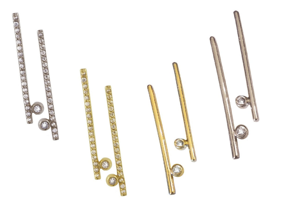 Dot & Line- Sterling Silver &  all diamonds, inspirational earrings