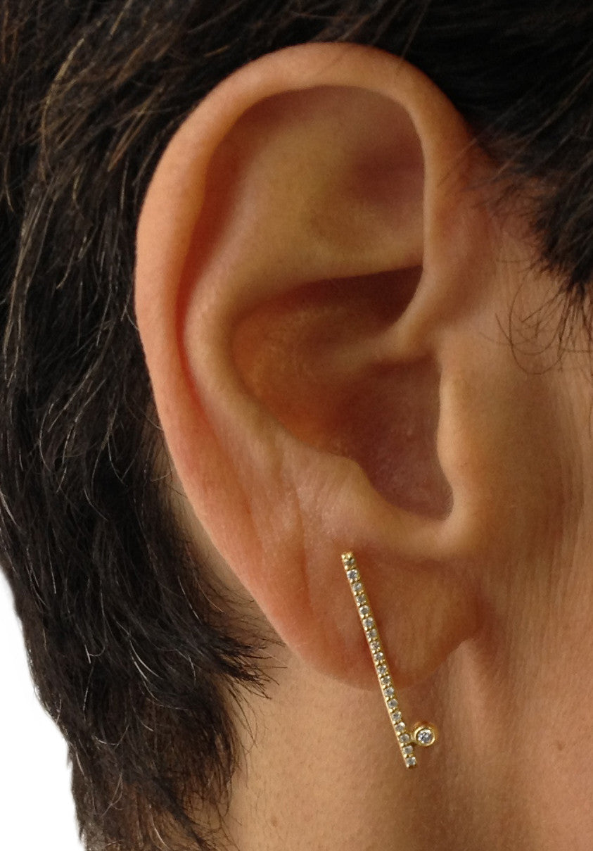 Dot & Line- 18K gold earrings with one diamond dot, and inspirational messages