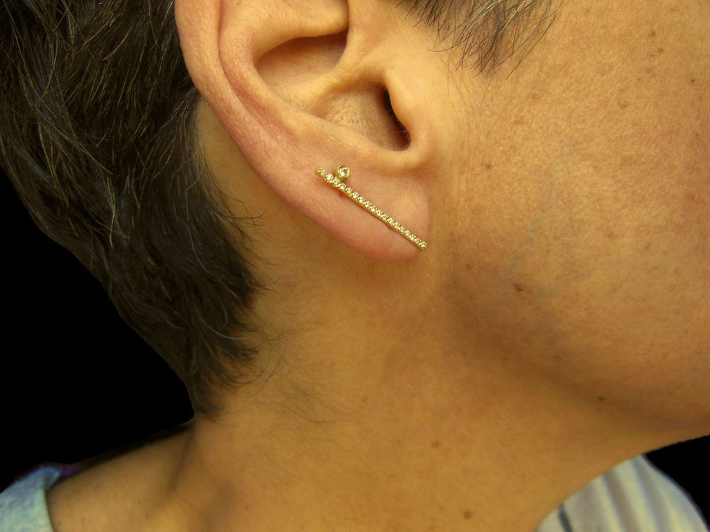 Dot & Line- 14K gold earrings with one diamond dot, and inspirational messages