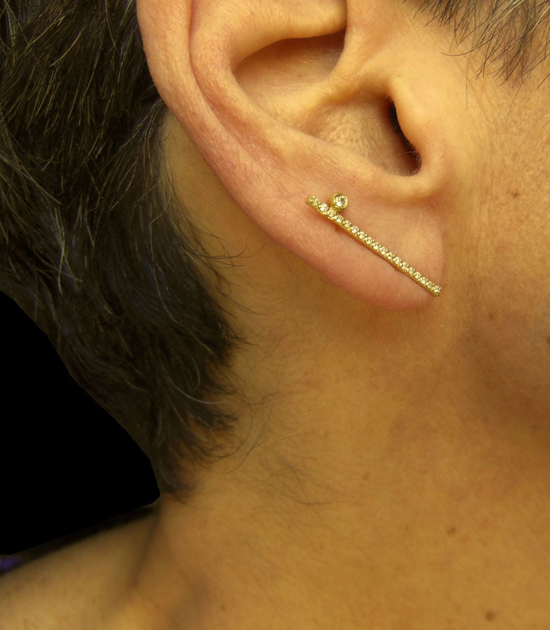 Dot & Line- 18K gold earrings with one diamond dot, and inspirational messages