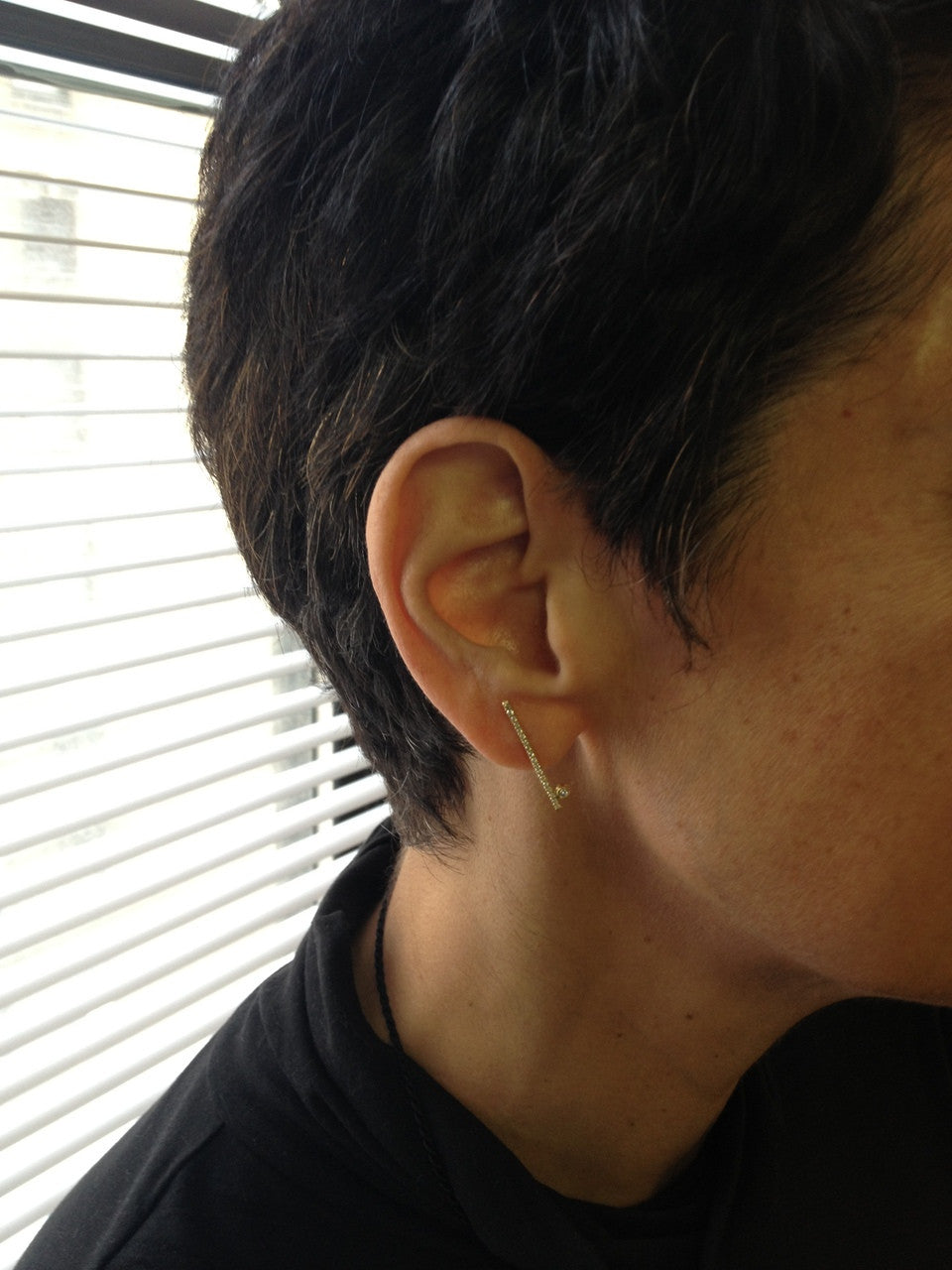 Dot & Line- 14K gold earrings with one diamond dot, and inspirational messages