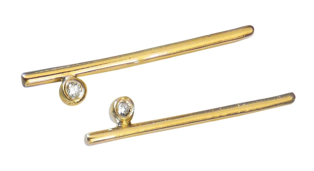 Dot & Line- 18K gold earrings with one diamond dot, and inspirational messages