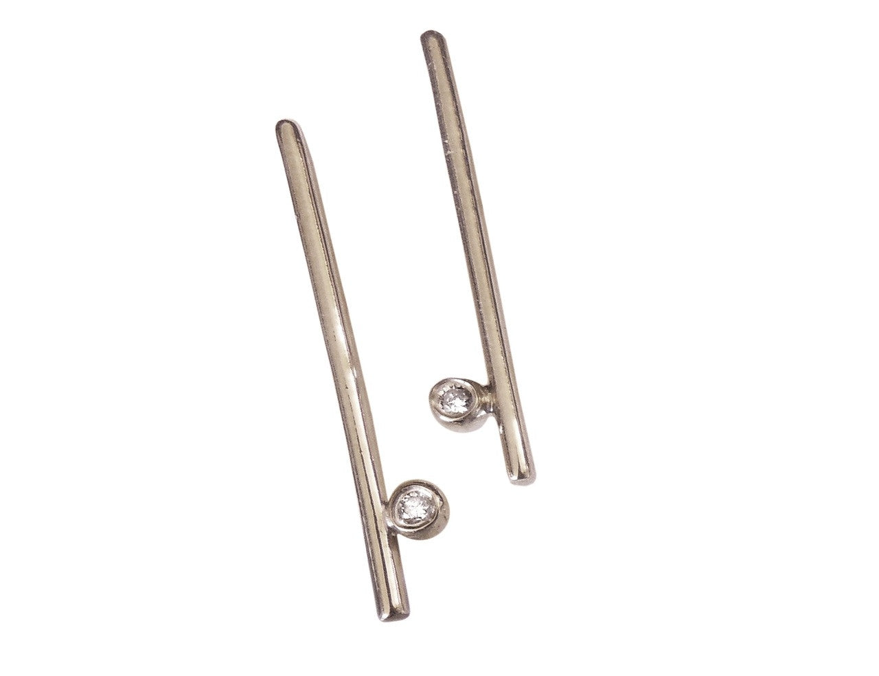 Dot & Line- 14K gold earrings with one diamond dot, and inspirational messages