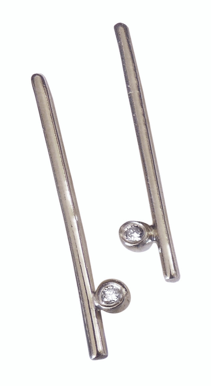 Dot & Line- 14K gold earrings with one diamond dot, and inspirational messages