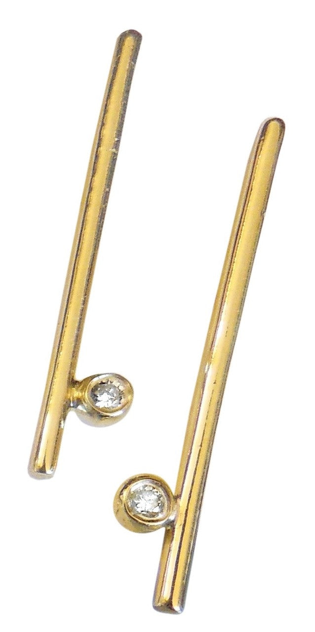 Dot & Line- 18K gold earrings with one diamond dot, and inspirational messages