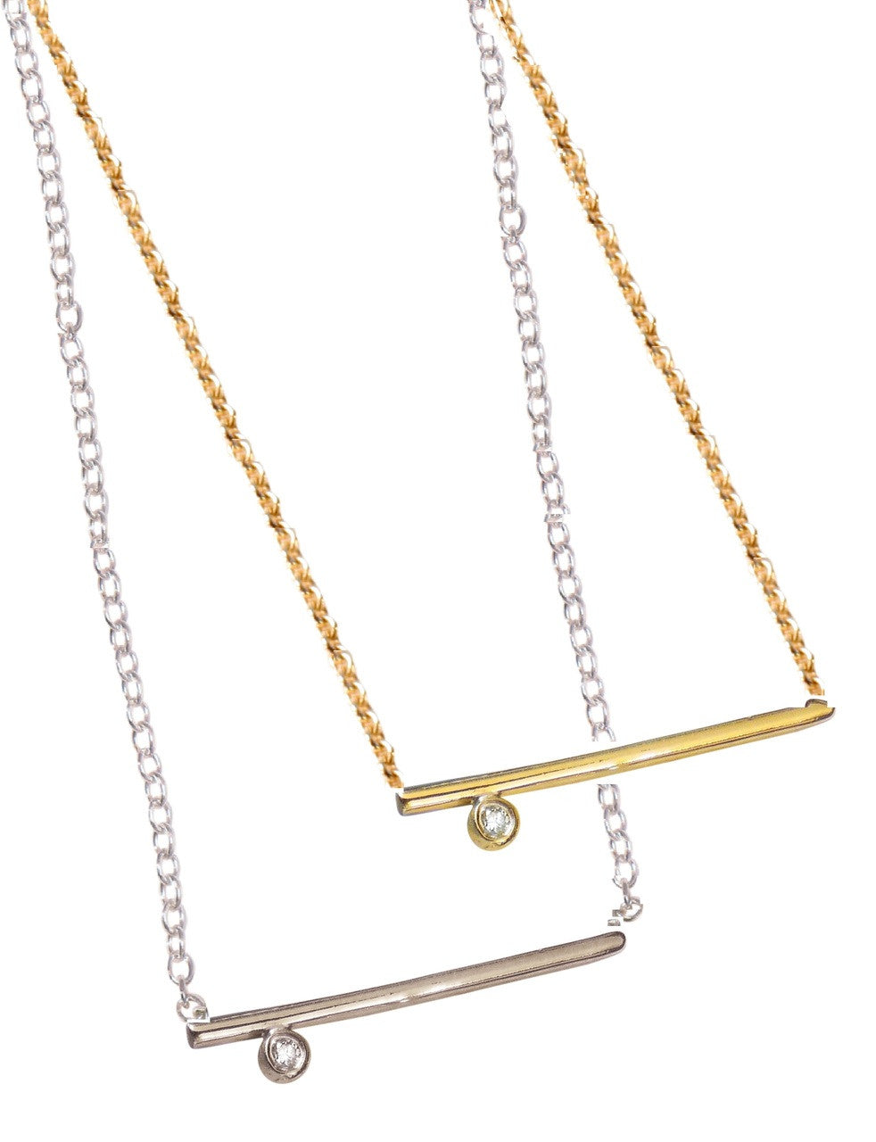 Dot & Line- 18K gold earrings with one diamond dot, and inspirational messages