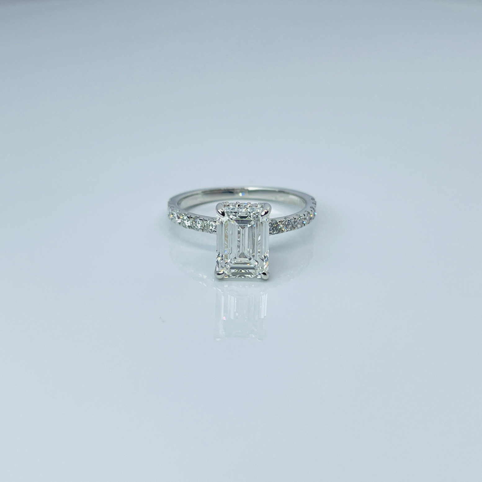 2 to 4 Carat Emerald Cut Pave Setting 14K Solid Gold Solitaire Diamond Engagement Ring
