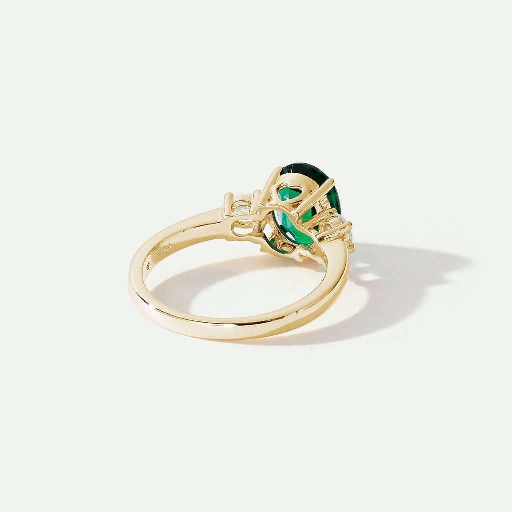 Ellison | 9ct Yellow Gold 0.33ct Lab Grown Diamond and 9*7mm Created Emerald Ring